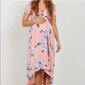 Pink blush maternity wrap dress